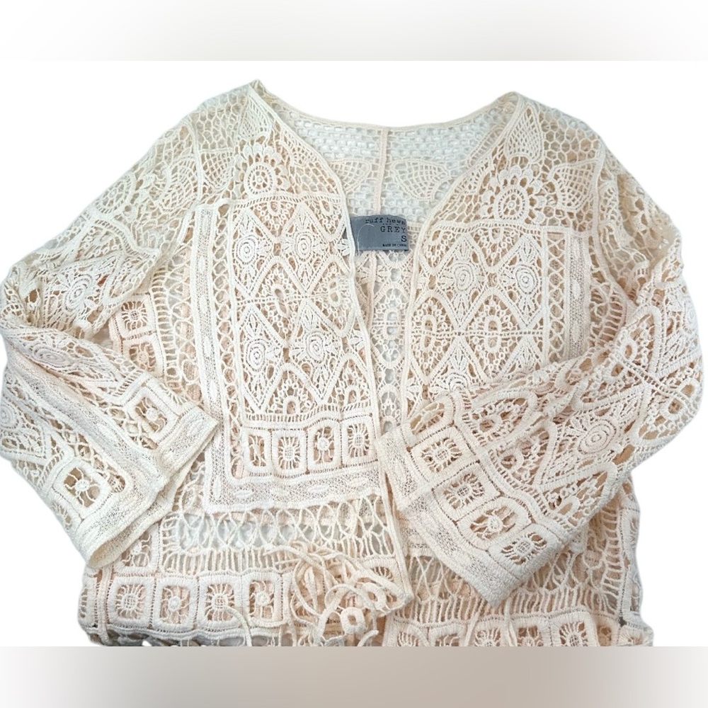 🩷Ruff Hewn Crocheted Open Cardigan with Fringe